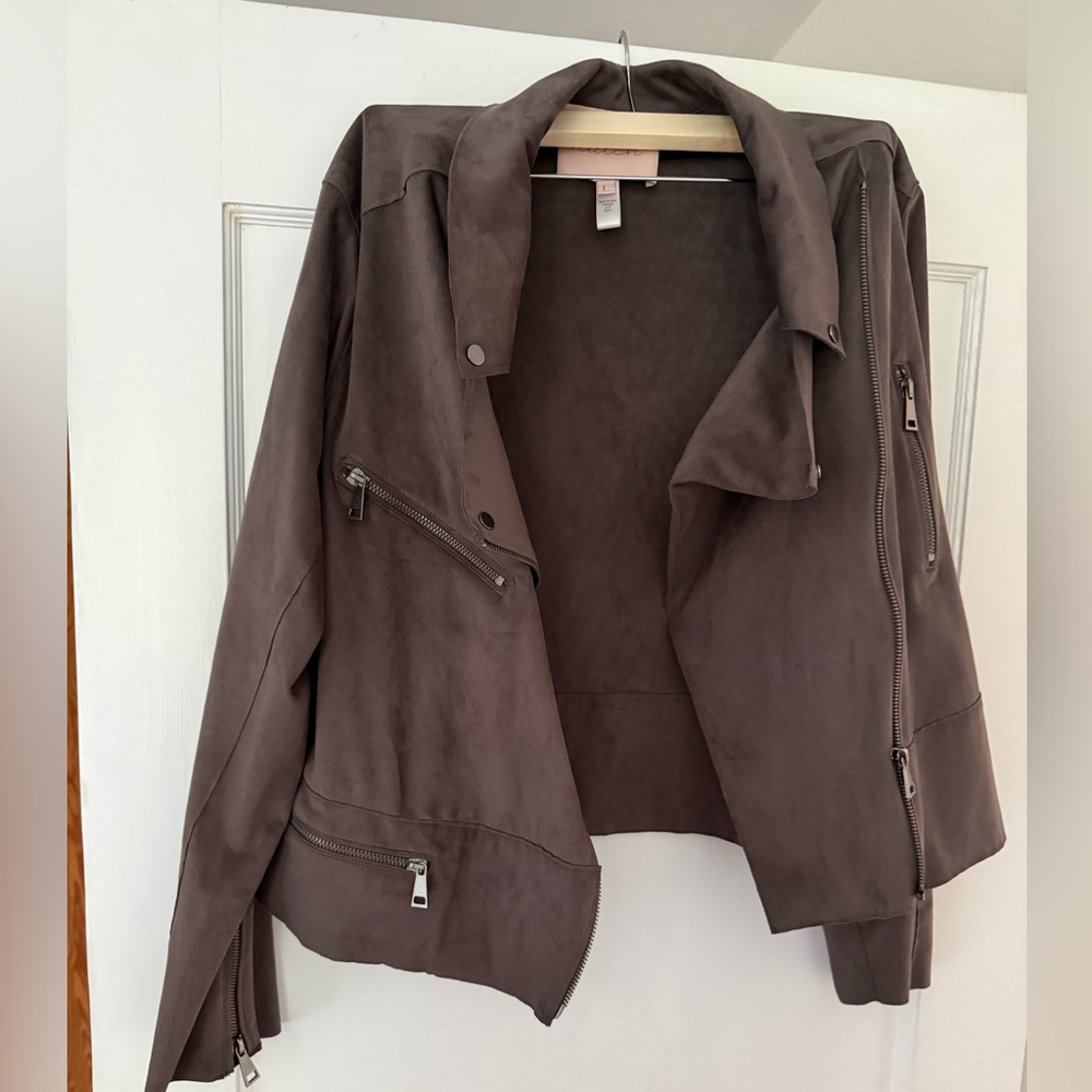 Hutch Grey/Brown Suede Moto Jacket with Silver Hardware